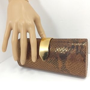 BANANA REPUBLIC Golden Brown Snake Fabric Covered Hard Oblong Clutch Lik…